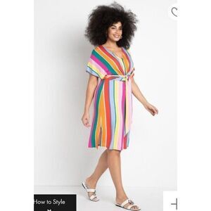 ELOQUII Womens Wrap Around Dress Multicolor Stripe V Neck Pullover Plus size 26